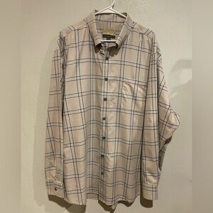 Cabela’s Light Gray, Navy & Yellow Checkered Shirt button down 2XL Tall